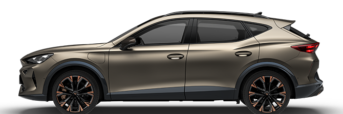 CUPRA Formentor z bočného pohľadu na bielom pozadí.