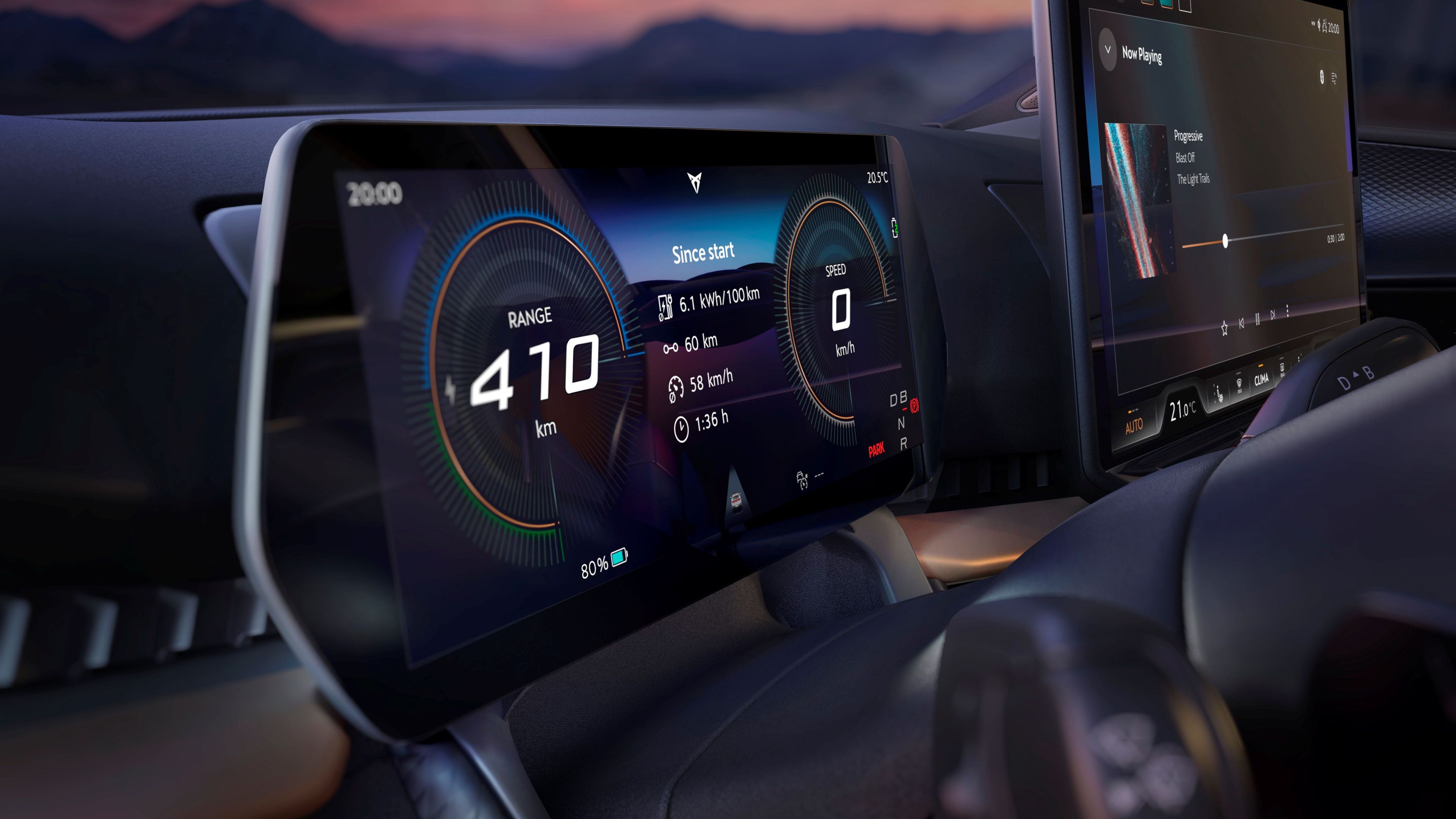 Pohľad na digitálny prístrojový panel v modeli CUPRA Tavascan.