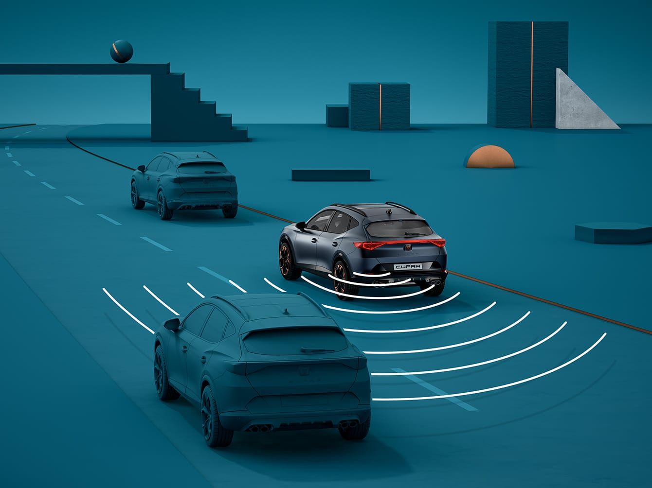 Grafické znázornenie systému Exit Assist na príklade modelu CUPRA. 