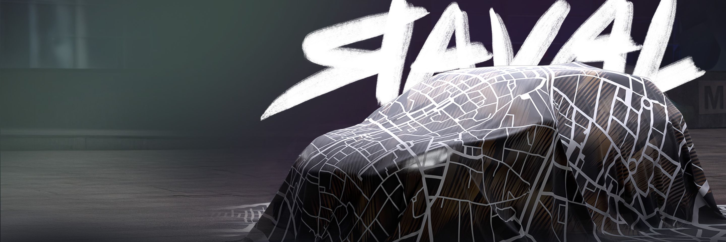 Zakrytý model Raval.  S nápisom v pozadí.