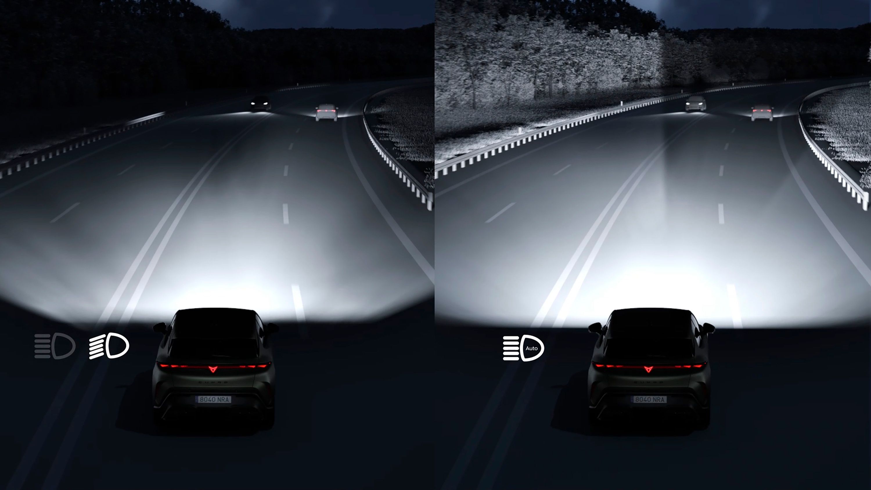 Matrix LED svetlomety modelu CUPRA Raval VZ, ktoré spájajú dizajn a funkčnosť.