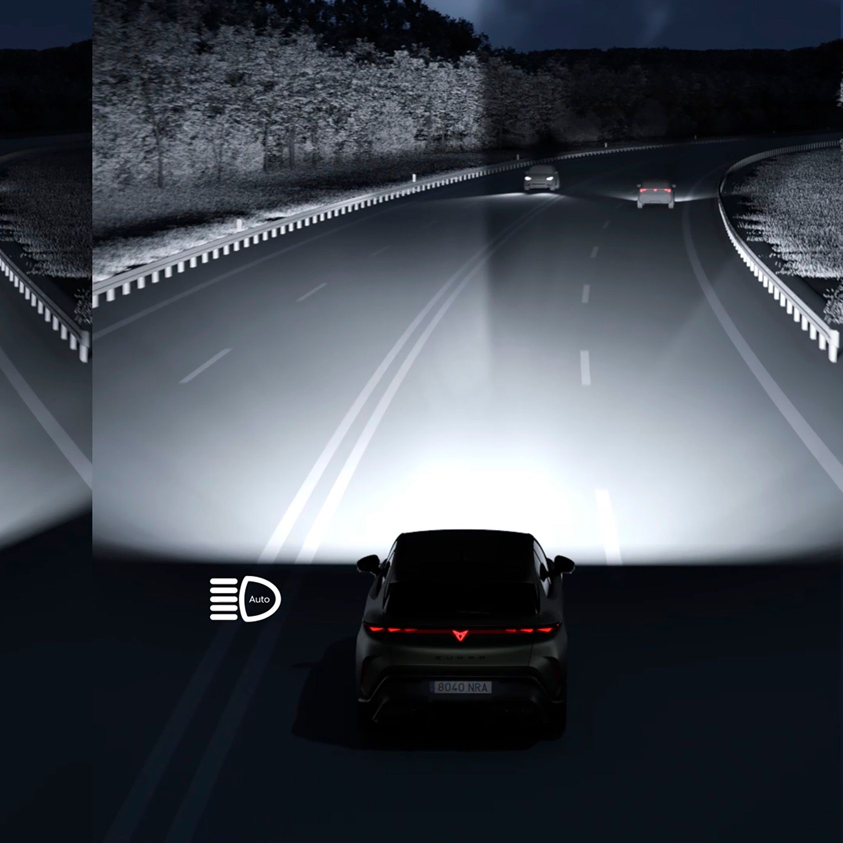 Matrix LED svetlomety modelu CUPRA Raval VZ, ktoré spájajú dizajn a funkčnosť.